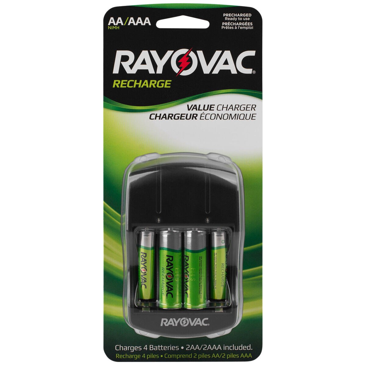 Rayovac PS1344B AA/AAA 4Bay Battery Charger for NiMH NiCad with Batteries